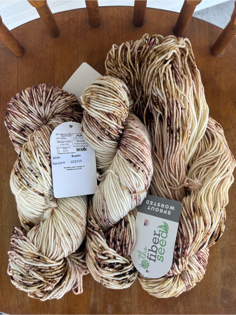 The Fiber Seed "Worsted Sprout" Superwash Merino Yarn 3 skeins– Colorway Rustic